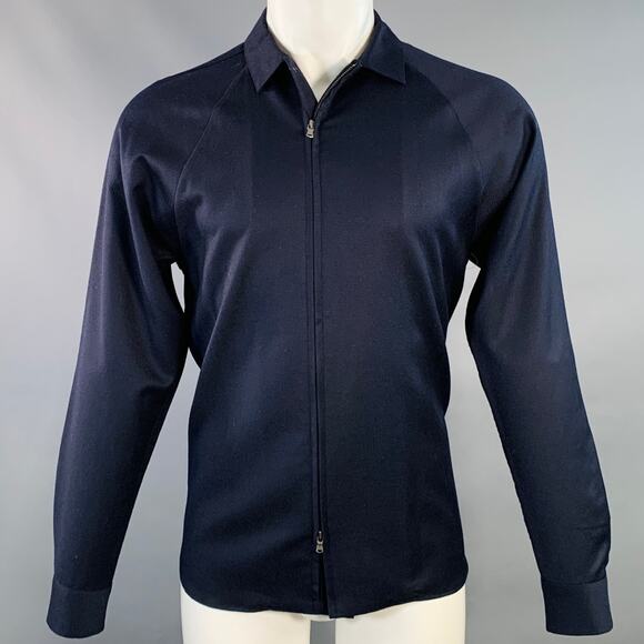 EMPORIO ARMANI Size S Navy Wool Blend Long Sleeve Shirt